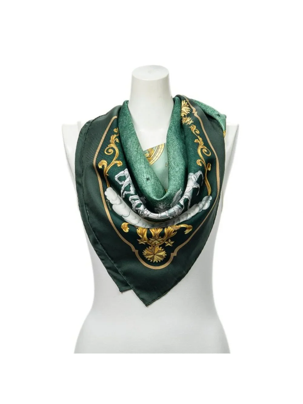 Hermes Scarf Green Yellow Twill Silk